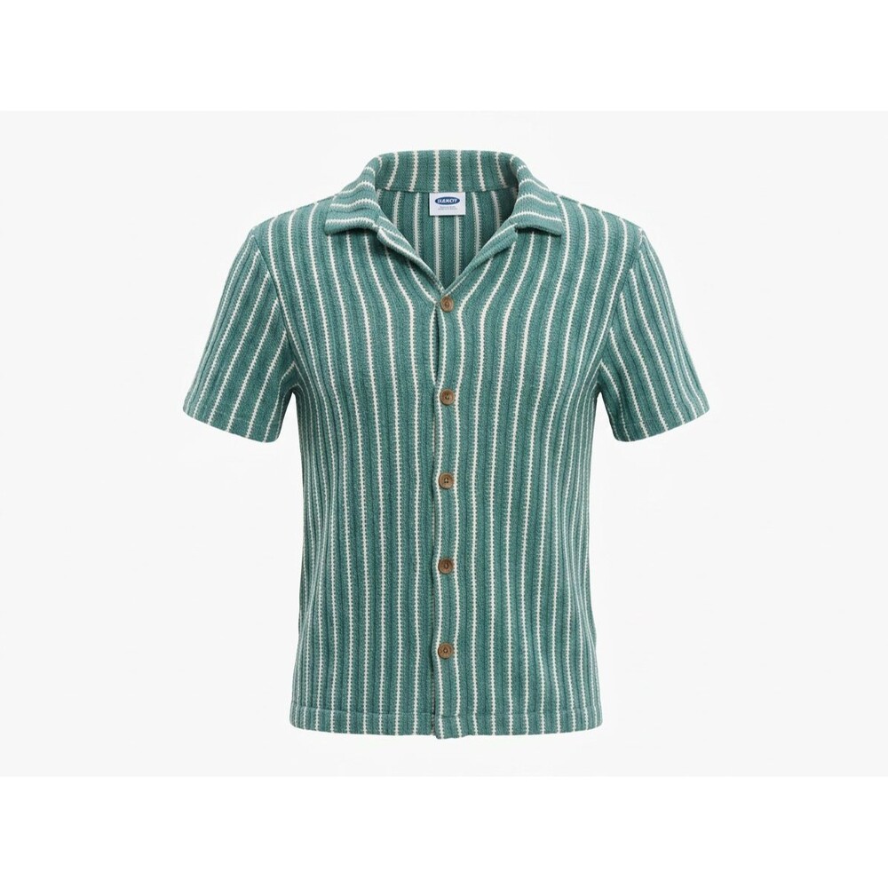 Old Navy Green & White Striped Short Sleeve Button Polo Shirt Top Kids L 10-12